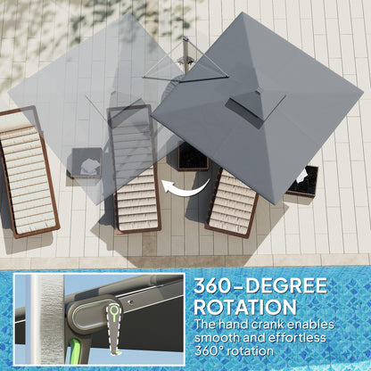 Outsunny 3(m) Garden Cantilever Parasol with Solar LED Lights, Cross Base, 360√Ç¬∞ Rotation, Crank Handle and Tilt, Grey