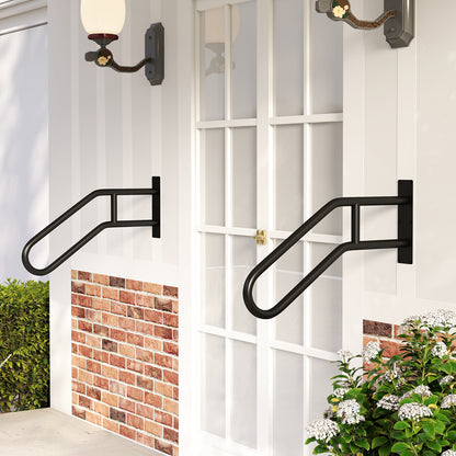Two safety handrails mounted on either side of a white front door
