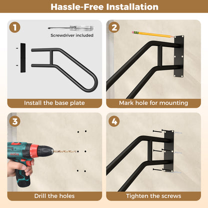 The safety handrail installation steps showing tools and mounting process