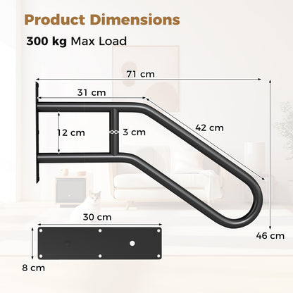 The safety handrail shown with technical lines indicating its various dimensions