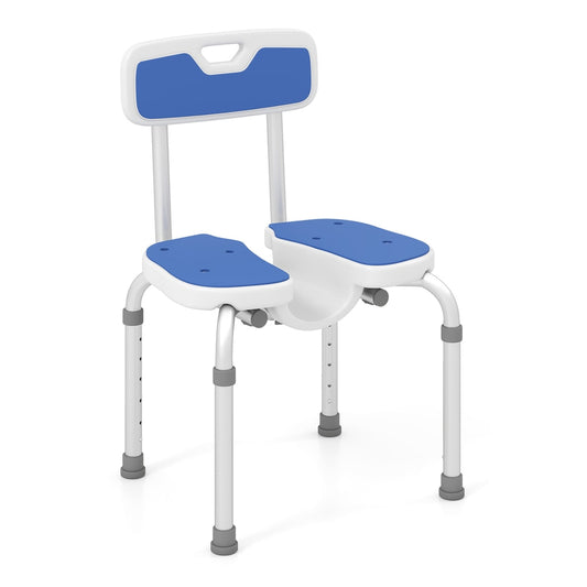 U-Shaped Shower Chair with a blue backrest and seat on a white background