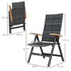 Outsunny Folding Rattan Garden Dining Chair with 5-level Reclining High Back, Wood Armrests for Outdoor, Patio - Mixed-grey
