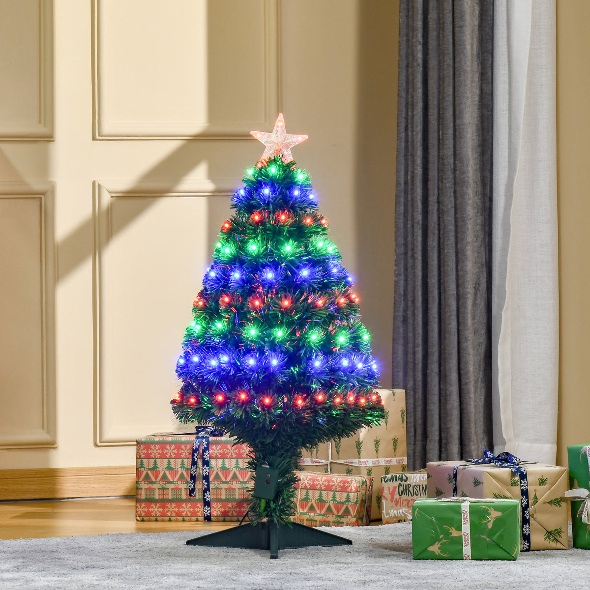 HOMCOM 3 Feet Prelit Artificial Christmas Tree in Green