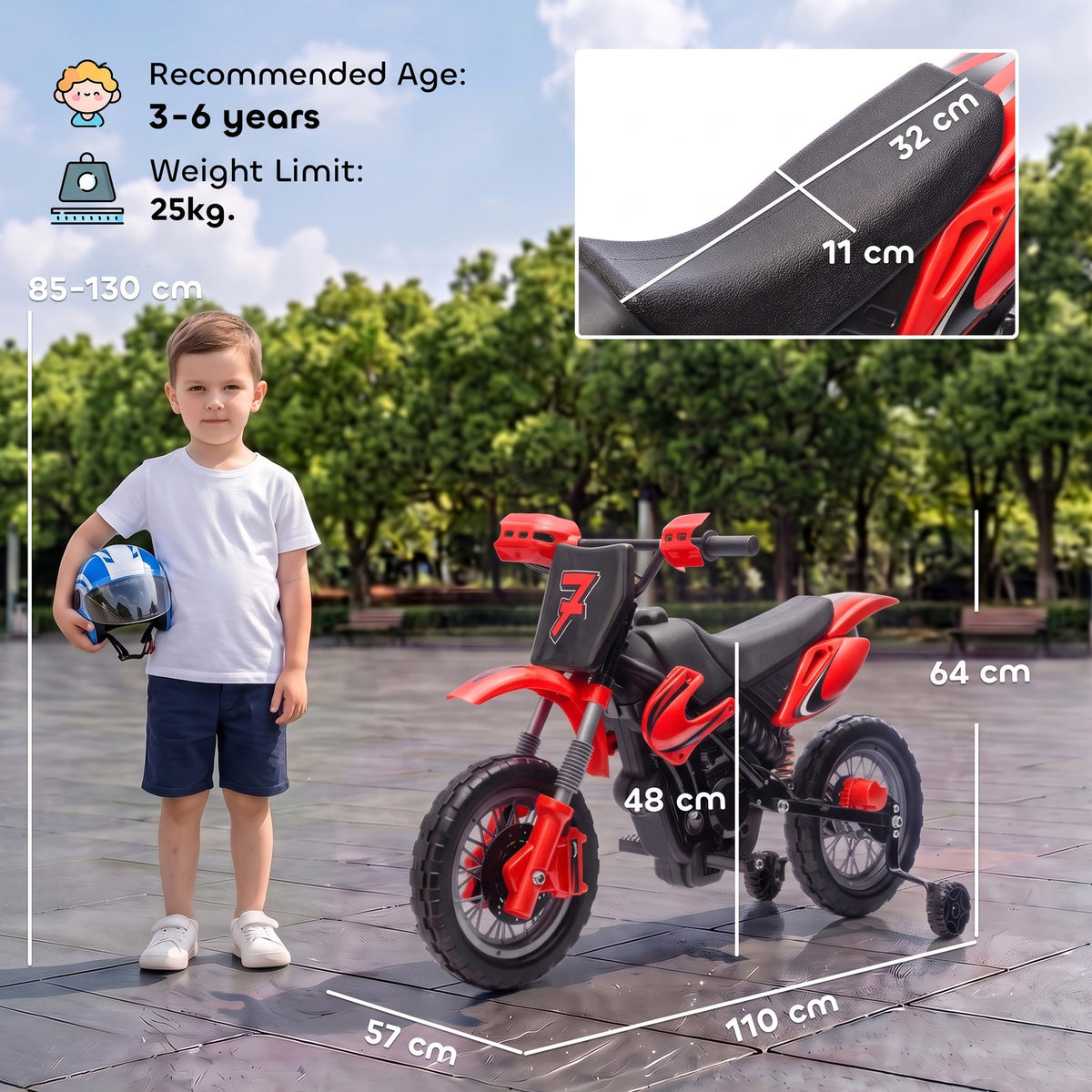 AIYAPLAY 12V Kids Electric Motorbike in Red