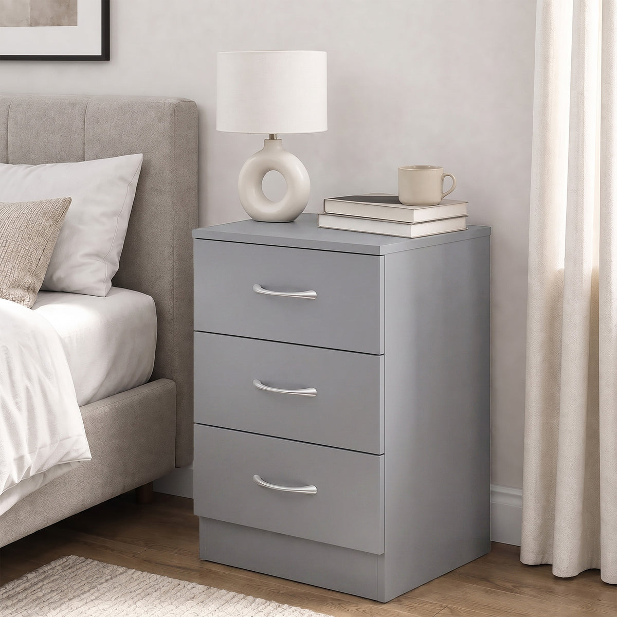 HOMCOM Three-Drawer Simple Bedside Table in Grey