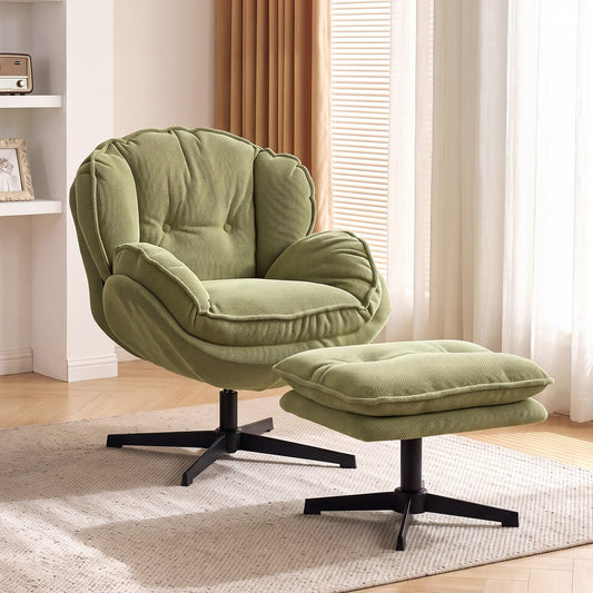 HOMCOM Armchair with Adjustable Footstool in Green