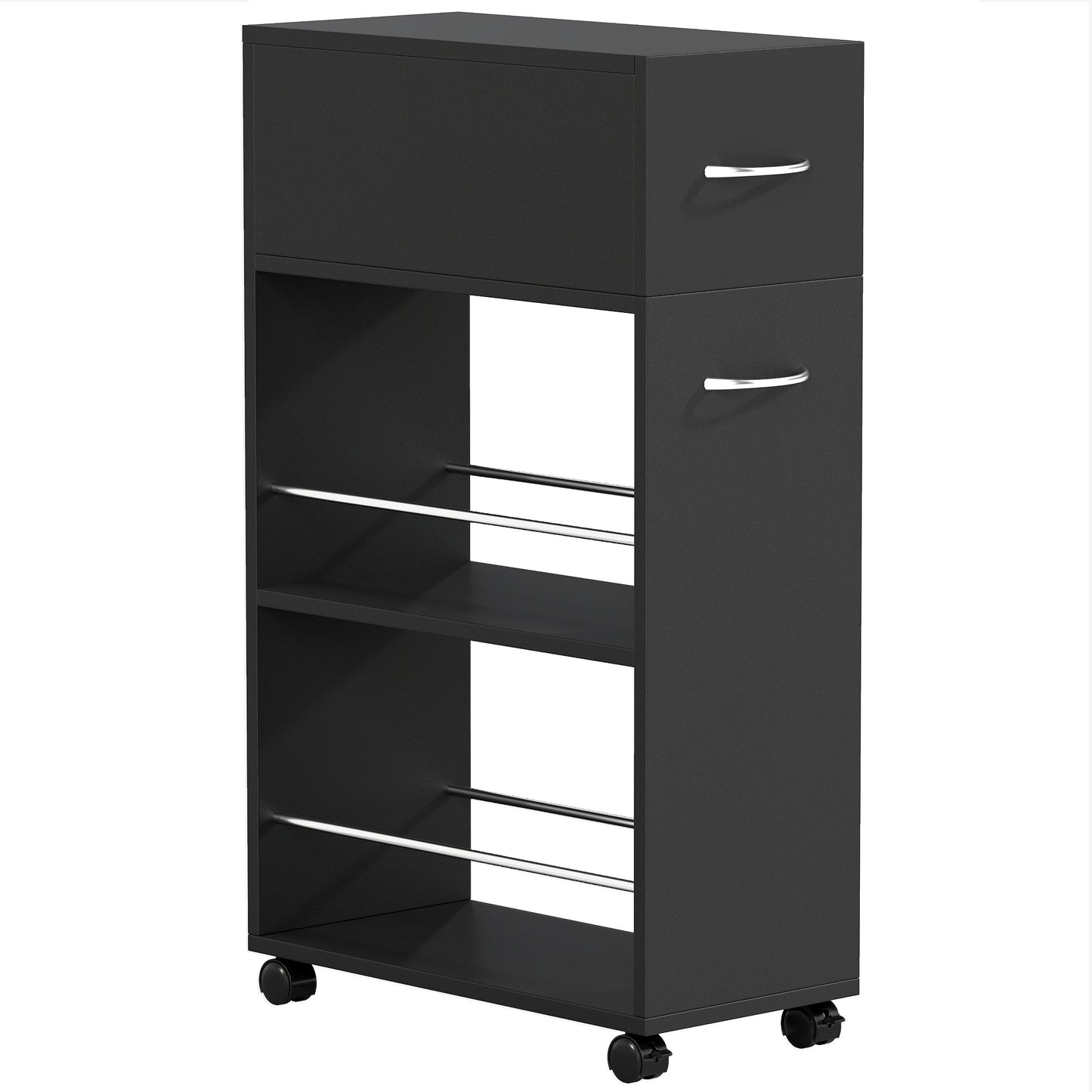 HOMCOM Rolling Storage Unit, 3-Tier Kitchen Cart Trolley with Drawer, Surface Top and 4 Universal Wheels, Black