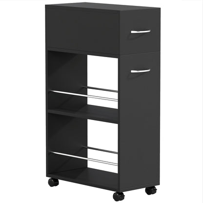 HOMCOM Rolling Storage Unit, 3-Tier Kitchen Cart Trolley with Drawer, Surface Top and 4 Universal Wheels, Black