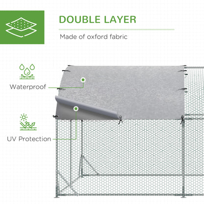 حظيرة دجاج مجلفنة من PawHut Walk In Chicken Run، قفص دواجن، حظيرة لعب للحيوانات الأليفة، حديقة مع غطاء مقاوم للماء، 2.8 × 3.8 × 2 متر