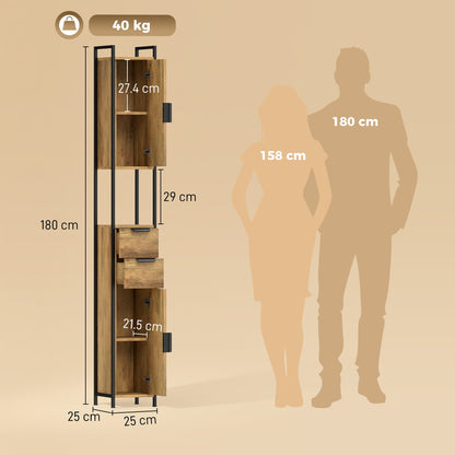 HOMCOM Freestanding Bathroom Cabinet, Tall Bathroom Storage Cabinet with Drawers and Shelves, Linen Storage, Brown