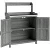 Outsunny Wooden Potting Bench Table with Aluminium Worktop, Outdoor Garden Workbench with Top Shelf and Cabinet Storage