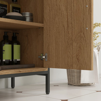 HOMCOM Bathroom Vanity Unit, Under Sink Storage Cabinet with 2 Doors, Adjustable Shelf for Basin without or with Pedestal, Oak