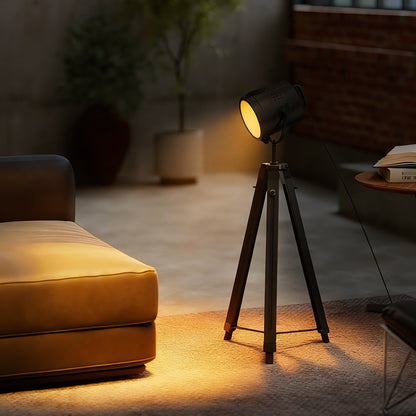 HOMCOM Industrial Tripod Floor Lamp, Nautical Searchlight with Adjustable Height, Wood Legs, E14 Lamp Base for Living Room, Bedroom, Black