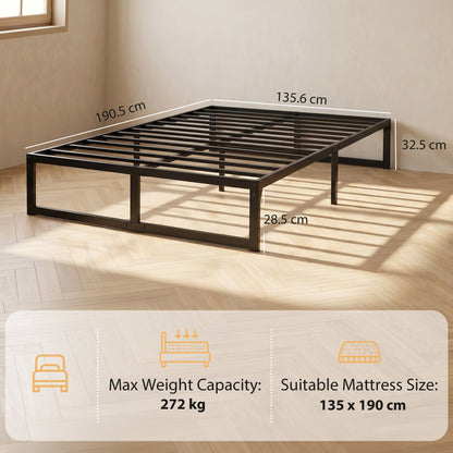 HOMCOM 4ft6 Double Bed Frame with Underbed Storage and Steel Slat Support, 32.5 cm Height, Noise-Free, Black