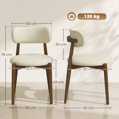 HOMCOM Dining Chairs Chenille Upholstered Kitchen Chairs Curved Backrest Rubberwood Legs Beige