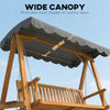 Outsunny 3 Seater Garden Swing Seat with Canopy, Wooden Swing Chair, Outdoor Hammock Bench for Balcony Patio Porch, Dark Grey