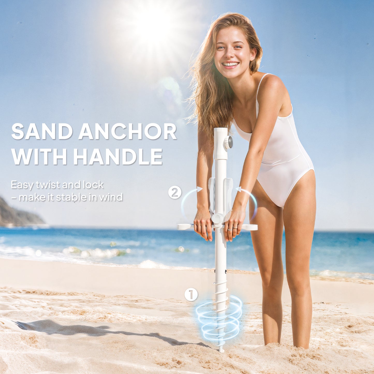 Outsunny Beach Umbrella Portable with Sand Anchor, Carry Bag, Adjustable Height & Tilt, UPF50+ UV Protection, Blue