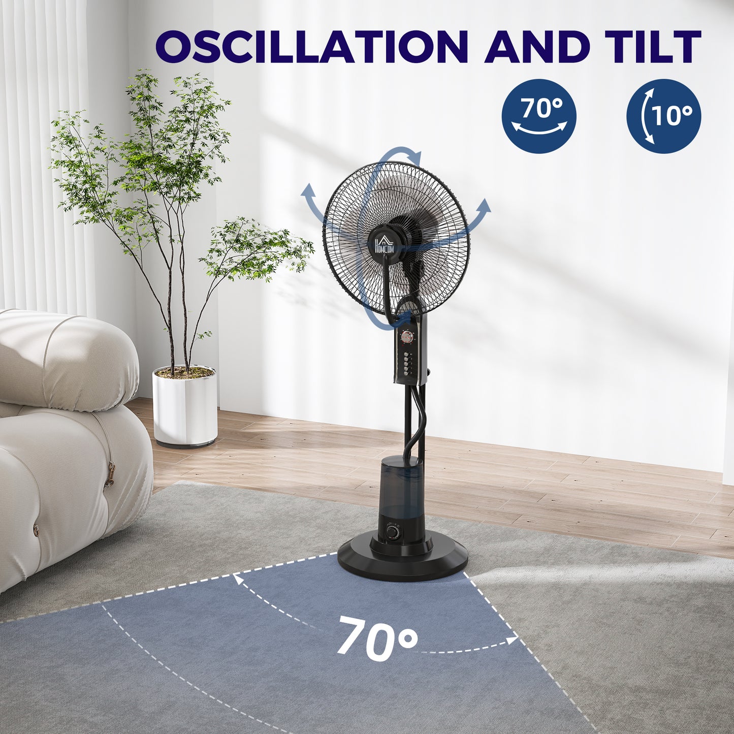 HOMCOM Pedestal Fan with Water Mist Spray, Spray Misting Fan with 70√Ç¬∞ Oscillation, Tilt Head, 4 Speeds, 3 Modes, Adjustable Mist, 3.2L Water Tank, for Home, 120 cm
