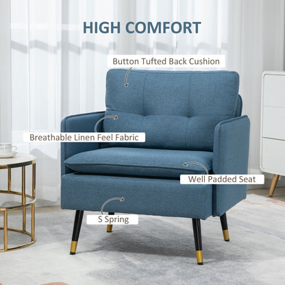 HOMCOM Modern One Seater Sofa, Button Tufted Armchair with Cushions and Steel Legs, Accent Chair for Living Room, Guest Room, Dark Blue