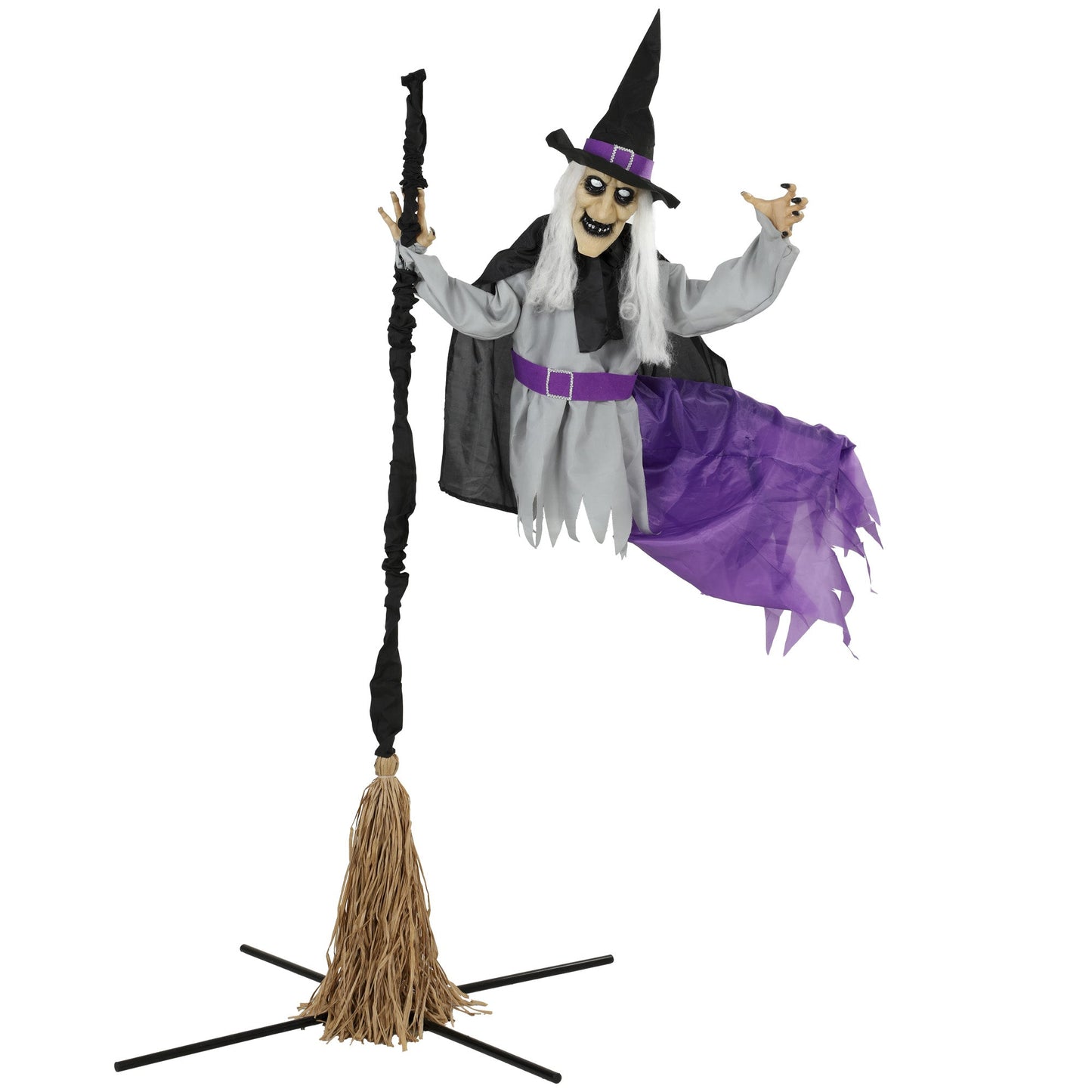HOMCOM 200cm Life Size Animated Flying Witch Halloween Decorations Outdoor Indoor, Scary Halloween Animatronics Decor