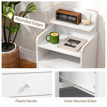 HOMCOM Bedside Cabinet, Bedside Table with Drawer and Shelf for Living Room, White