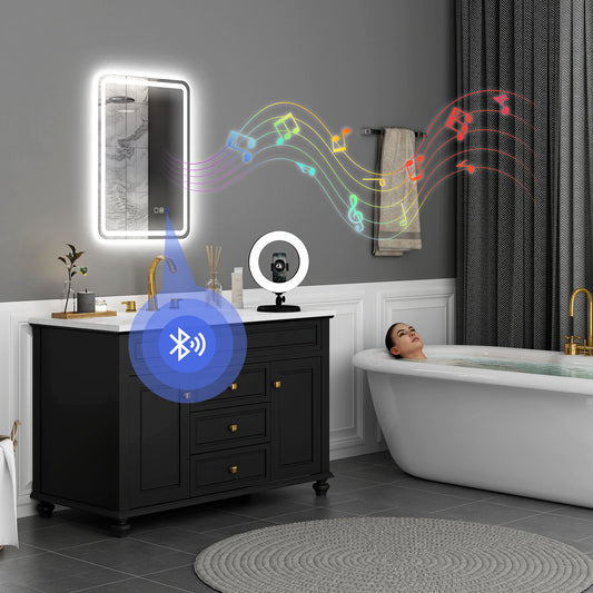 HOMCOM 70 x 50 cm Bluetooth Bathroom Mirror - Silver-Tone