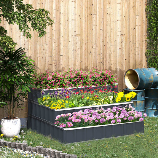 Outsunny 3 Tier Raised Garden Bed in Dark Grey