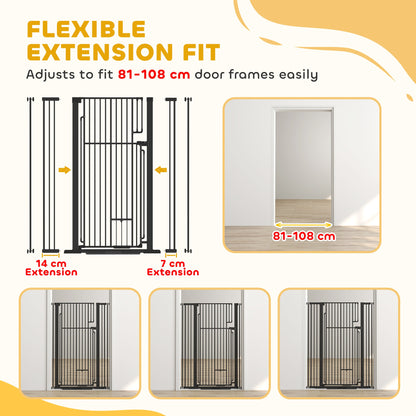 PawHut 135cm Extra Tall Dog Gate with Cat Door, Fits Openings 81-108 cm Pressure Mounted for Doorways, Hallways, No Drilling