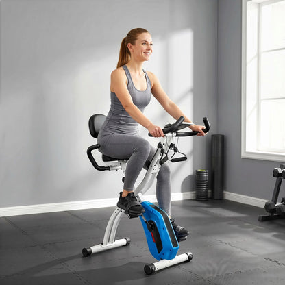 SPORTNOW 4-In-1 Folding Exercise Bike with Resistance Bands in Blue