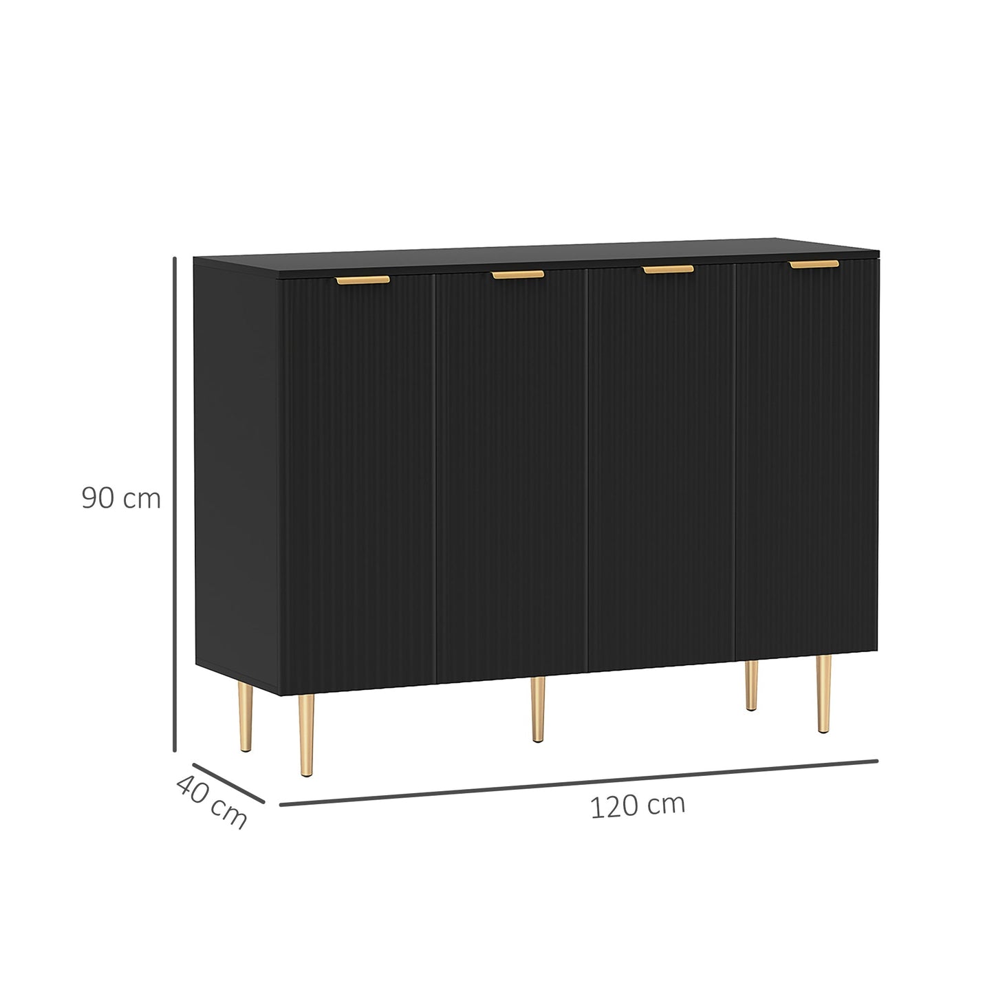 HOMCOM Sideboard Buffet Cabinet, Modern Kitchen Storage Cabinet with Adjustable Shelves and Metal Legs, Black