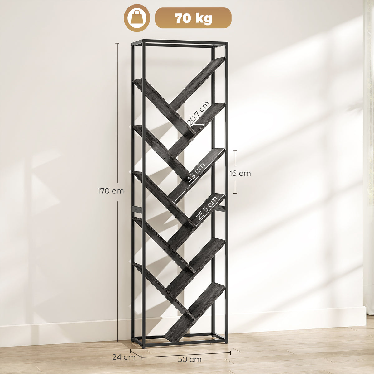 HOMCOM 10 Shelf Industrial-Style Bookshelf in Grey and Black