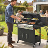 Outsunny 2+1 Burner Hybrid Dual Fuel BBQ Gas Grill, 2-in-1 Propane & Charcoal Barbecue Grill Smoker Combo with Wheels, Black