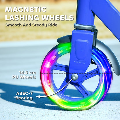 AIYAPLAY Scooter for Kids Aged 3-8 Years, with Adjustable Handle, Two Light Up Wheels, Handbrake, Rear Brake, Blue