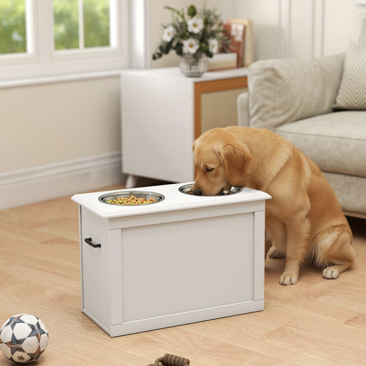 PawHut Raised Dog Bowls in White