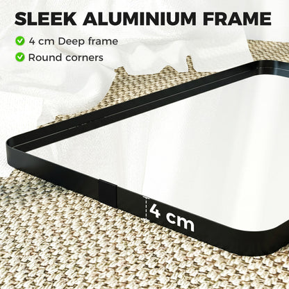 HOMCOM Rectangular Wall Mirror, 90 x 60 cm Wall Mounted Bathroom Mirror with Aluminium Alloy Frame and Tempered Glass, Black