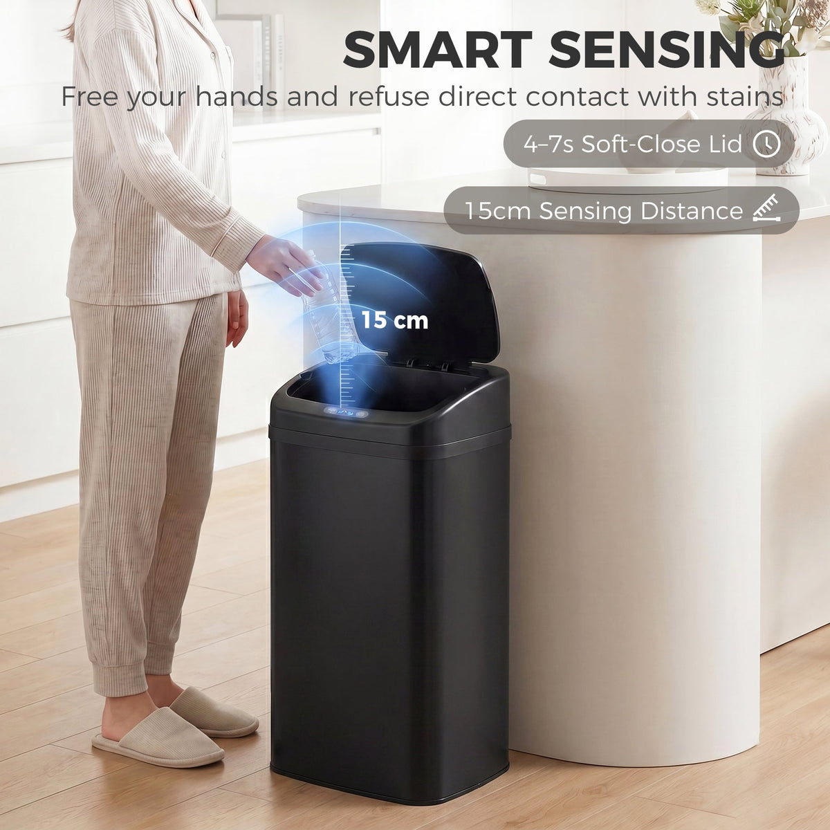 HOMCOM 48L Galvanised Steel Sensor Bin - Black