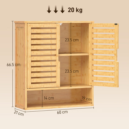 HOMCOM Bathroom Wall Cabinet, Wall Mounted Bathroom Cabinet with 2 Louvered Doors, Open Shelf and Adjustable Shelf Storage