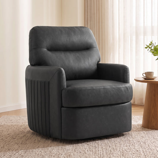 HOMCOM 360° Swivel Accent Chair, Modern Armchair with Thick Cushion, PU Leather Upholstered, Dark Grey