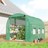 Outsunny Walk-in Greenhouse with Shelves, Polytunnel Greenhouse with Roll-Up Door, 6 Mesh Windows,198 x 275 x 191 cm, Green