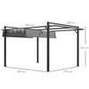 Outsunny Aluminium Pergola with Retractable Roof, 3x4m Garden Shelter for Patio Deck in, Dark Grey