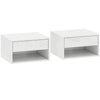 HOMCOM Set of Two Floating Bedside Tables, Wall Mounted Nightstand with Drawer and Open Shelf, High Gloss White