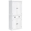 HOMCOM Freestanding Kitchen Cupboard, 184cm Tall Storage Cabinet with Doors and Shelves, Traditional Colonial 4-Door Kitchen Pantry Cupboard with Drawer, White