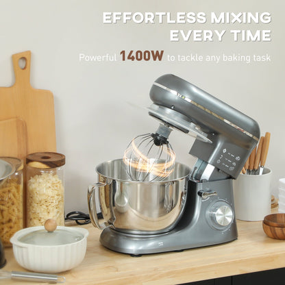 HOMCOM 1300W Kitchen Stand Mixer, with Accessories - Silver