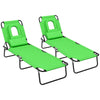 Outsunny Outdoor Folding Sun Lounger Set of 2 with Face Hole, 4 Level Adjustable Backrest Reclining Garden Lounger, Garden Recliner Sunbed with 600 D Oxford Cloth Seat and Pillow for Beach, Green