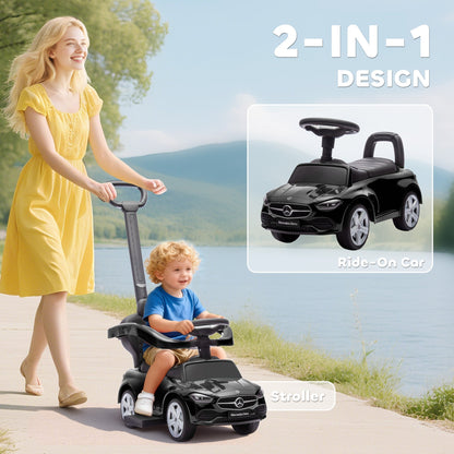 AIYAPLAY 2 in 1 Baby Ride on Push Car Mercedes-Benz C-Class Licensed Walker Foot to Floor Push-Along with Removable Handle, Black