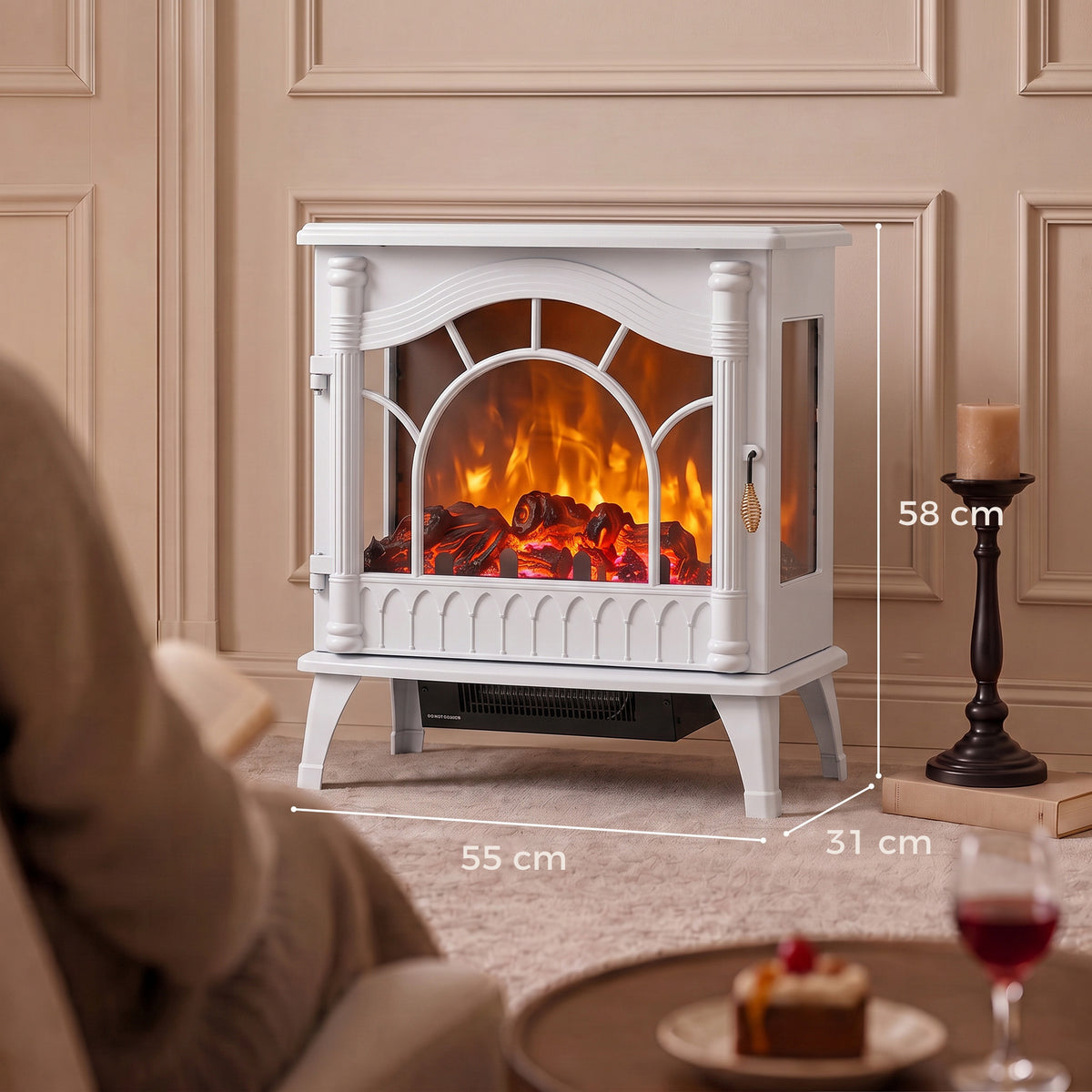 HOMCOM 3-Sided Glass Electric Fire Fan Heater in White