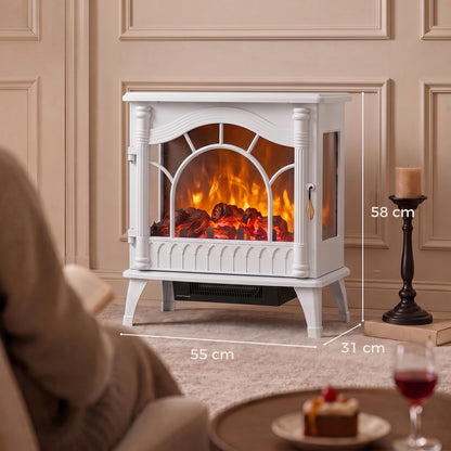 HOMCOM 3-Sided Glass Electric Fire Fan Heater in White