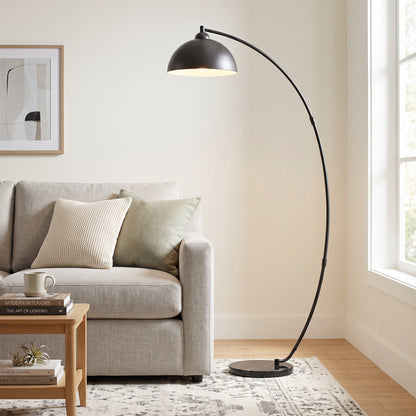 HOMCOM C-Shaped Floor Lamp, Modern Standing Lamp with Bowl-Shaped Reflective Shade, Foot Switch and Marble Base, Black