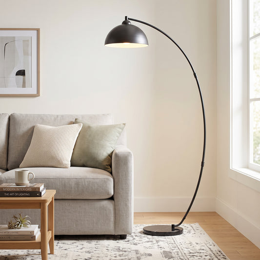 HOMCOM C-Shaped Floor Lamp, Modern Standing Lamp with Bowl-Shaped Reflective Shade, Foot Switch and Marble Base, Black