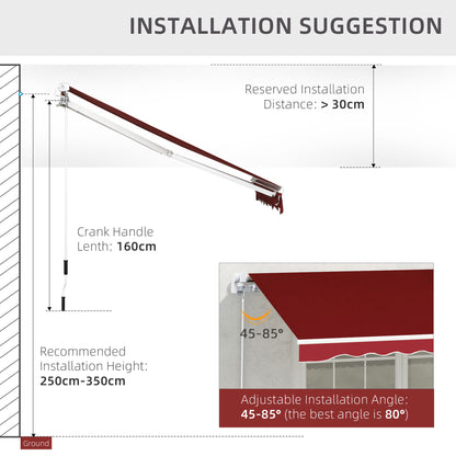 Outsunny Manual Retractable Patio Awning Shelter UV Protection in Wine Red